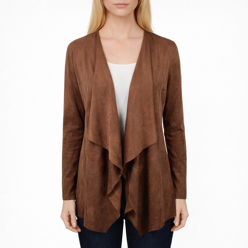 Soft Surroundings Shape Drape Faux Suede Jacket Brown Open Front Cardigan Size L
